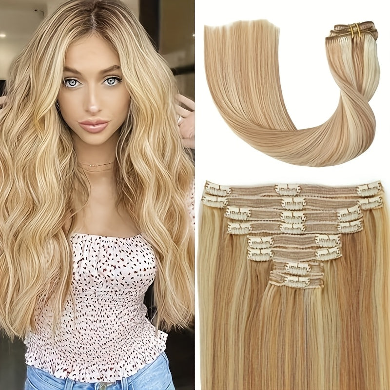 8pcs Luxe Remy Human Hair Extensions Set | 100% Real, Silky Straight