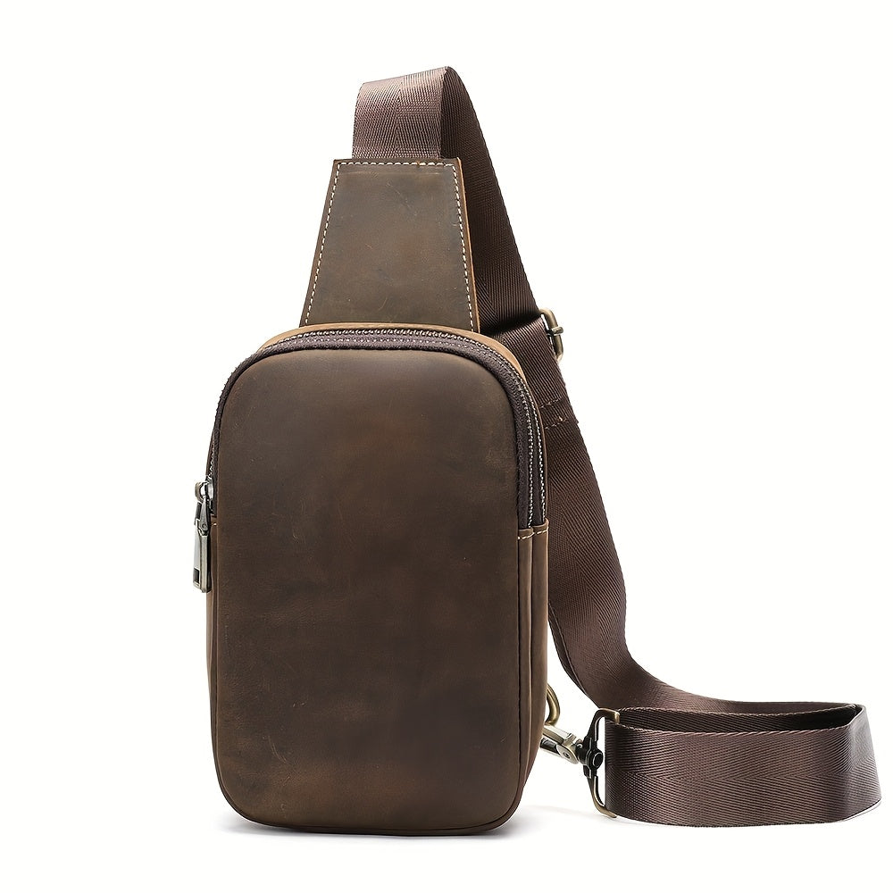 Leather Men Sling Bag, Small Crossbody Bags For Phone Daily Used Shoulder Bags, Sport Running Sling Bags, Leather Men Messenger Bag