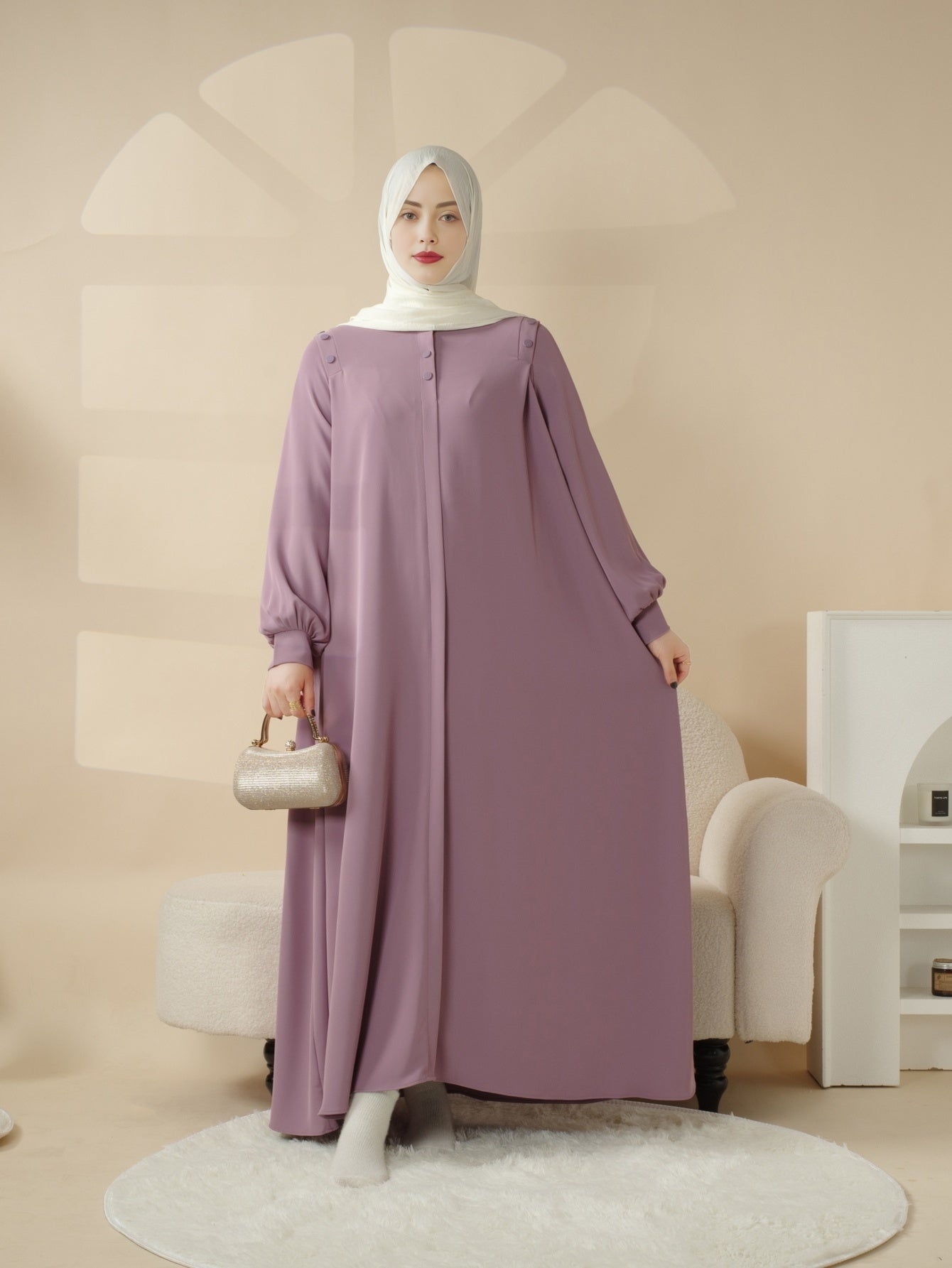 Elegant Macaron Color Shoulder Button Pullover Abaya Dress for Women - Long Sleeve, Solid Color, Non-Stretch Fabric, Regular Fit, Perfect for Ramadan, Prayer, and Muslim Style, Muslim Dress | Elegant Abaya | Nonstretch Fabric, Abay