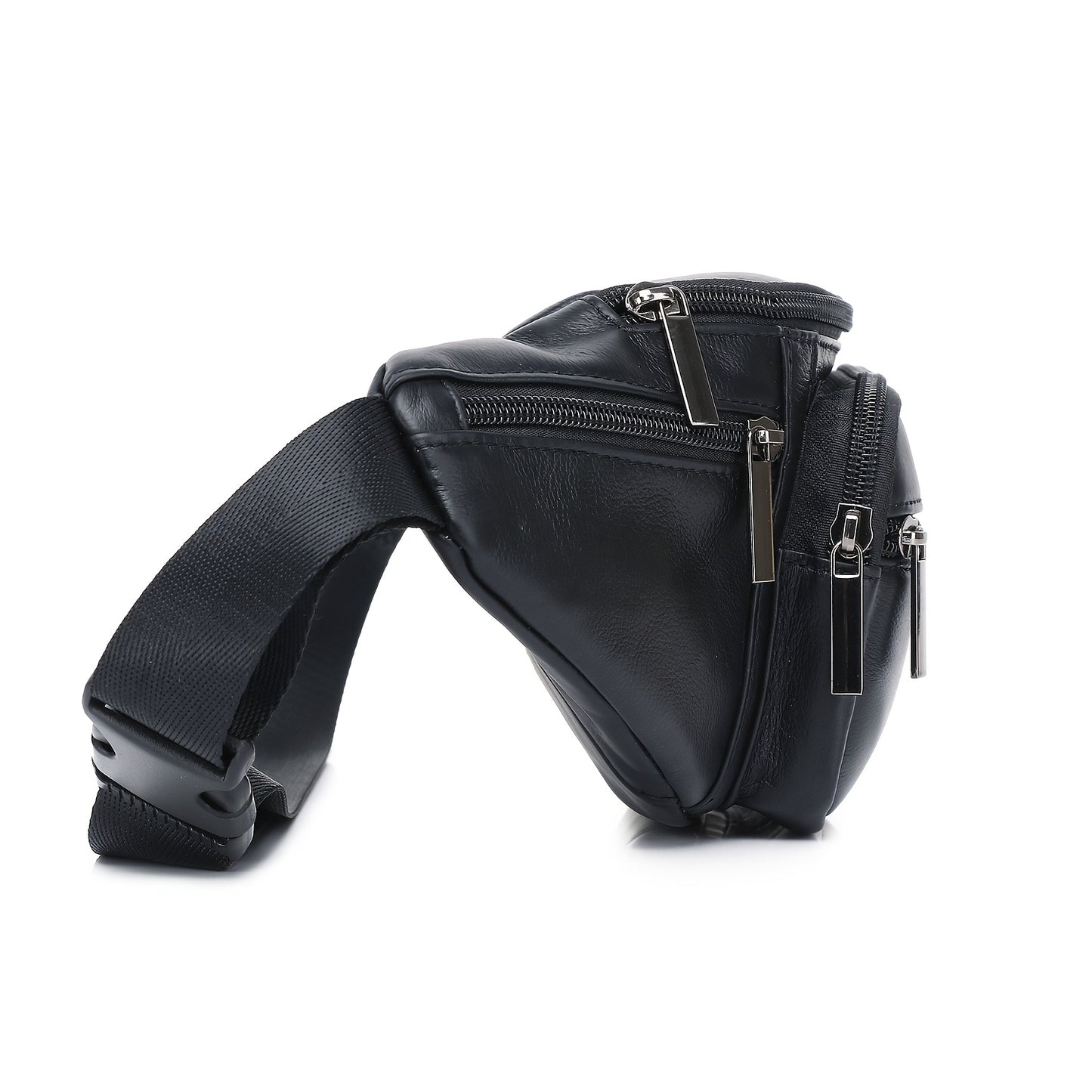 Men's Genuine Leather Belt Bag, Casual Top Layer Cowhide Fanny Pack, Black, with Adjustable 35.43inch Strap, Crossbody