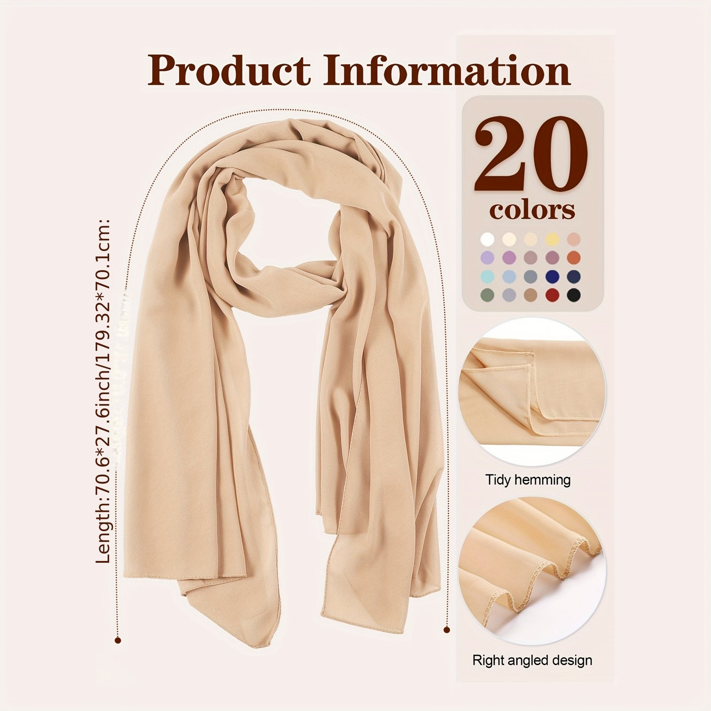20pcs Muslim Women's Soft Chiffon Bamboo Woven Hijab - Lightweight, 20 Colors (White, Beige, Yellow, Pink, Purple, Blue, Green, Black, Red) - Bohemian Style for Casual Weekend Wear, Versatile Fashion Accessory