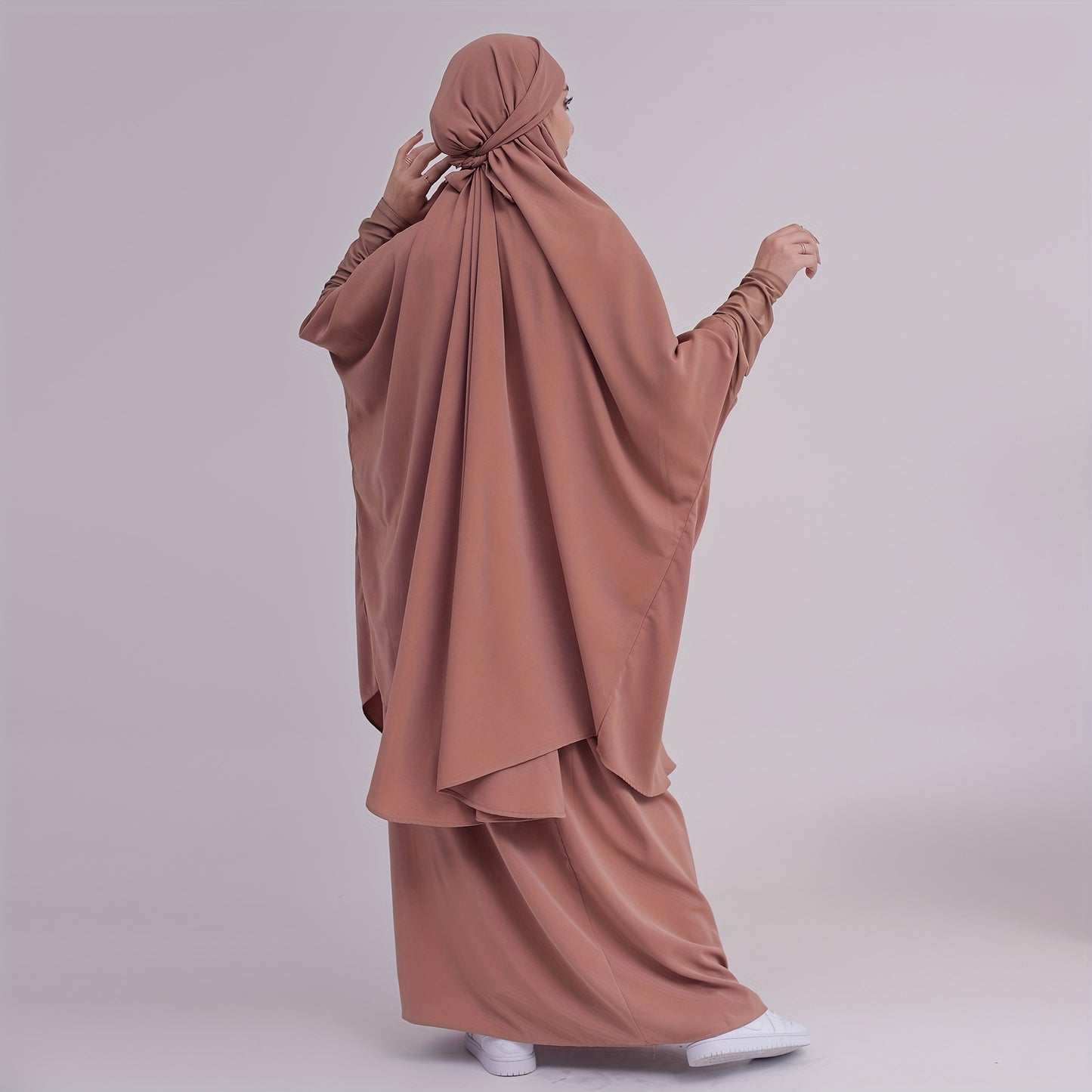 2pcs Dubai Islamic Muslim Women Jilbaab Abaya Long Skirt Pray Abaya Set for EID Ramadan