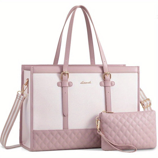 Laptop Bag for Women 15.6 inch Canvas Laptop Leather Tote Bag Large Capacity Work Bag with Clutch Purse Computer Bag Office Business Briefcase