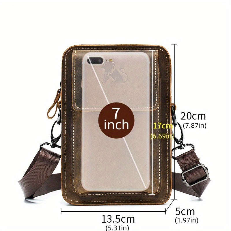 Men's Fashion Leather Crossbody Bag, Genuine Leather Top Layer Sling Cowhide, Retro Style, High-Quality Waist Pack