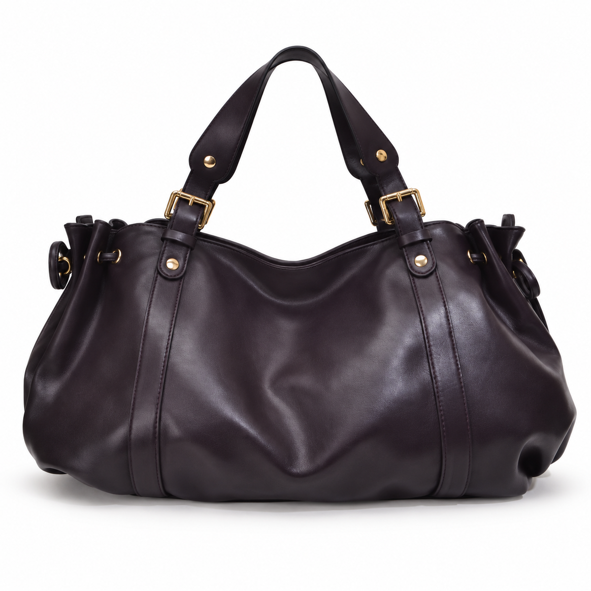 Elegant Slouchy Handbag With Buckle Handles