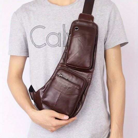 Men's Vintage Genuine Leather Sling Crossbody Bag with Anti-Theft Design - Adjustable Strap, Lightweight & Spacious for Phone, Wallet, Keys