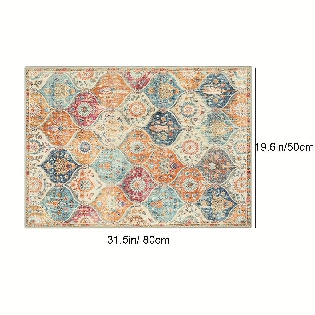 Quick-Dry Non-Slip Vintage Floral Carpet, Rugs - Machine Washable Ultra-Thin 100% Polyester Indoor/Outdoor Entryway Mat for Bathroom, Kitchen, Bedroom - Distressed Home Decor with Vibrant Colors, Kitchen Floor Mat, Decorative Door
