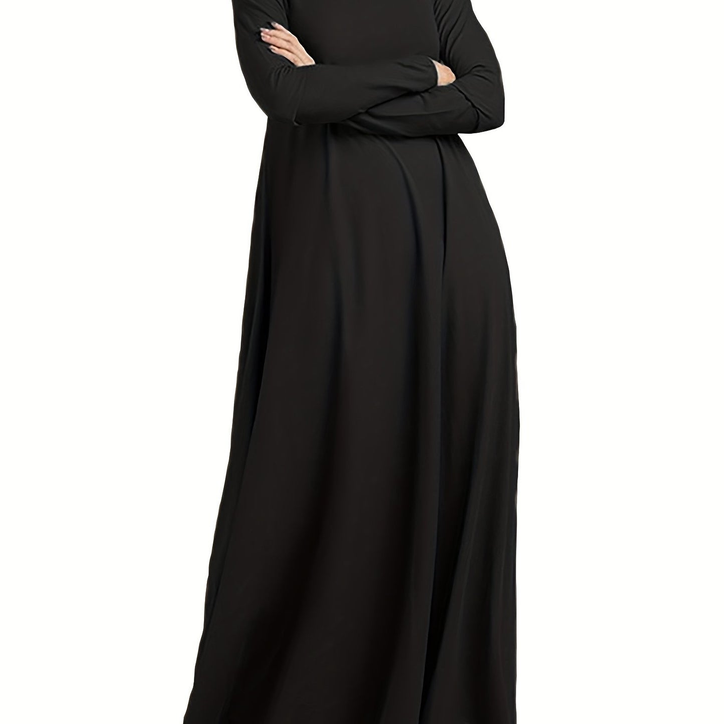 Solid Color High-Neck Long Arabic Abaya for Women in Muslim Style