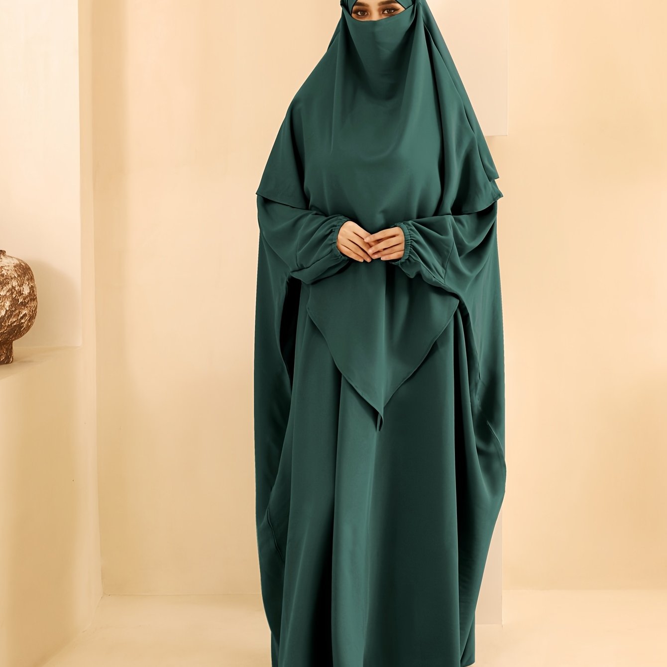 Plus Size - A Set of Elegant Plus Size Women Jilbaab Dresses, Middle East Dubai Solid Color Robe Dress Two Piece Set, Perfect for Ramadan And Islamic Prayers Abaya Femme Women Abaya Dubai Islamic Clothing Abaya Hijab Femme Prayer Jil