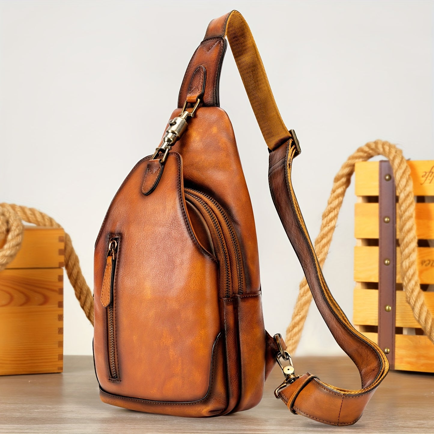 Genuine Leather Sling Bag For Men And Women Real Leather Shoulder Crossbody Bag