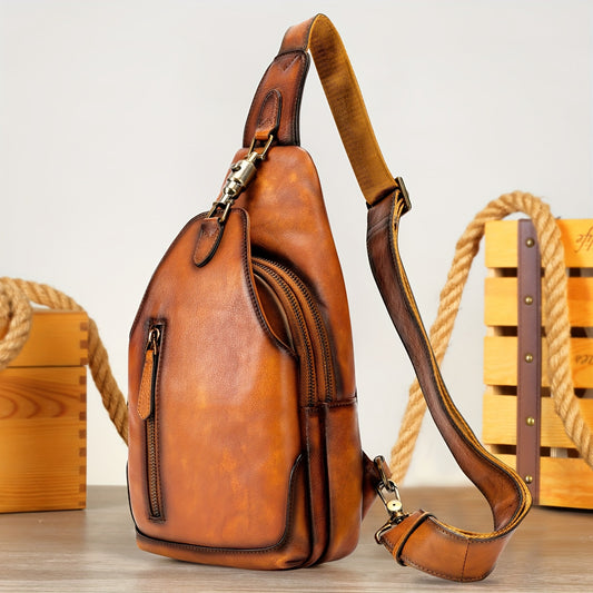 Genuine Leather Sling Bag For Men And Women Real Leather Shoulder Crossbody Bag