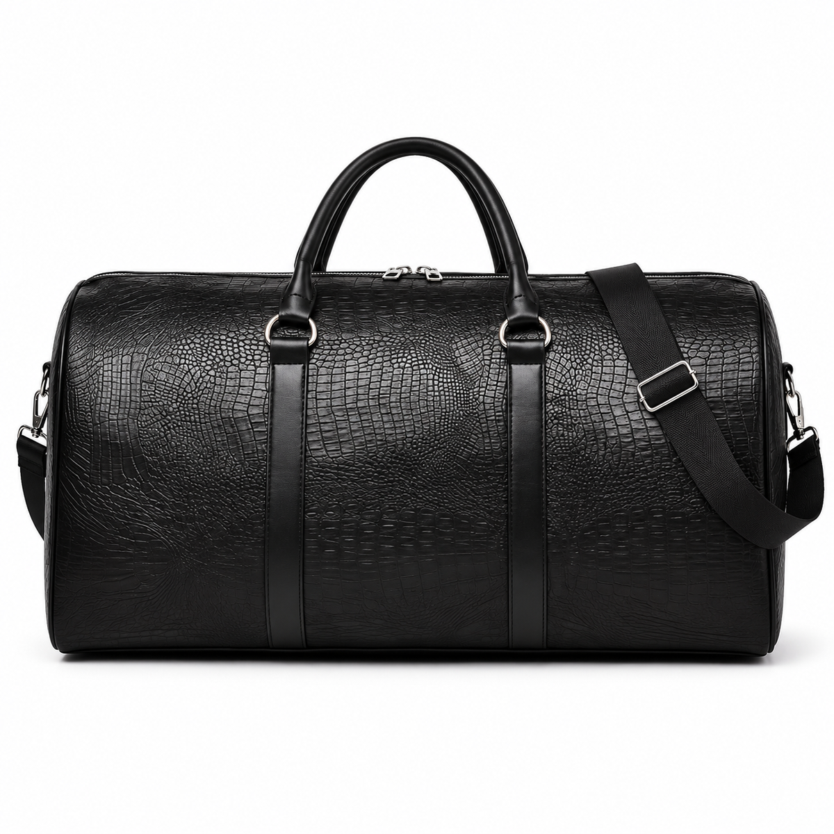 Black Crocodile Pattern Overnight Duffel Bag