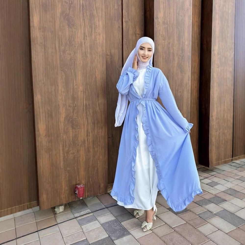 Women's Elegant Arabic Abaya Robe - Lightweight Breathable Loose Fit Long Sleeve Arabic Dress with Belt, Solid Color Machine Washable All-Season Casual & Formal Wear