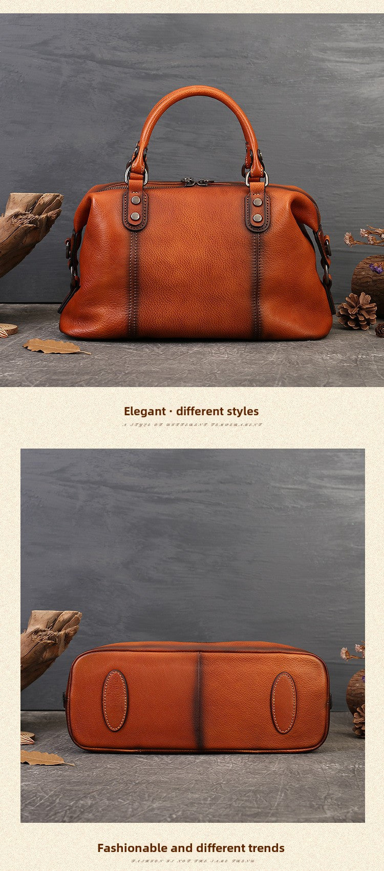 Women's Genuine Leather Satchel Business Handbag - Light Brown Geometric Retro Totem Design, Large Capacity Convertible Shoulder/Handbag with Adjustable Strap