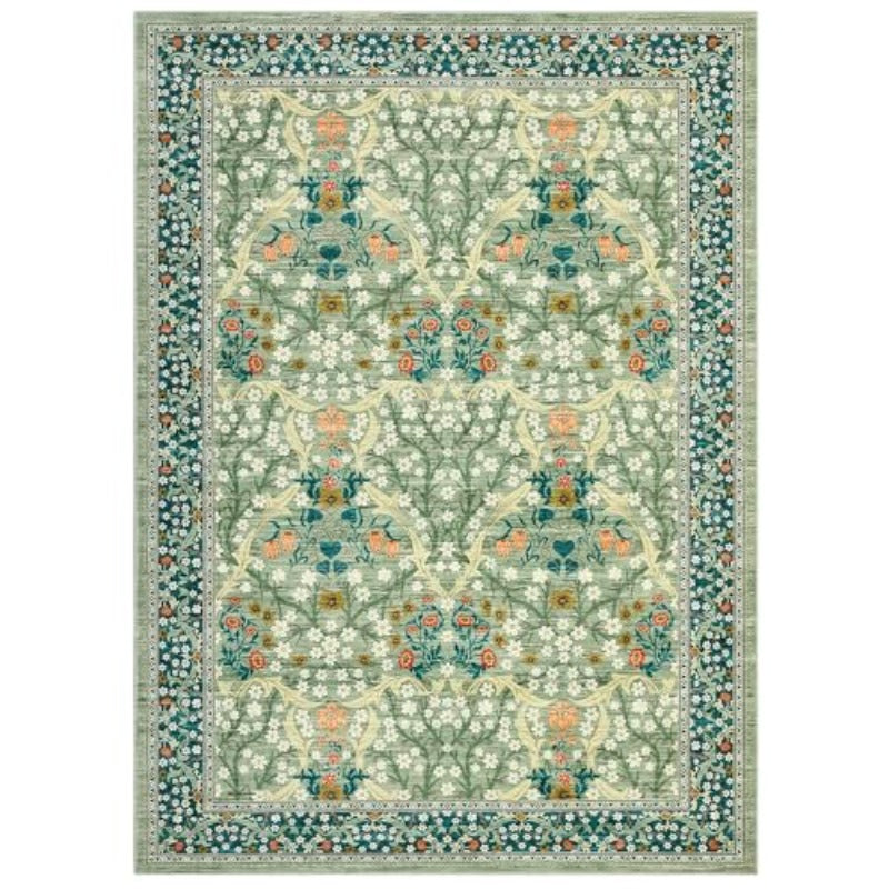 Floral Area Rugs, Sage Green Washable Rug for Living Room Bedroom Low Pile Non Slip Stain Resistance Indoor Boho Arabian Carpet Mat for Farmhouse Dining Room Office