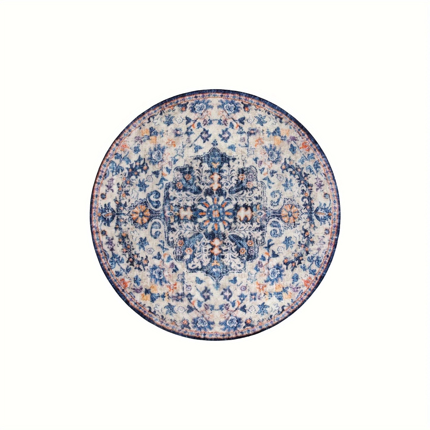 Bohemian Round Rug Bedroom Round Area Rug Soft Bathroom Circle Mat, Vintage Machine Washable Non Slip Low Pile Indoor Floor Carpet For Kitchen, Laundry Room, Entryway