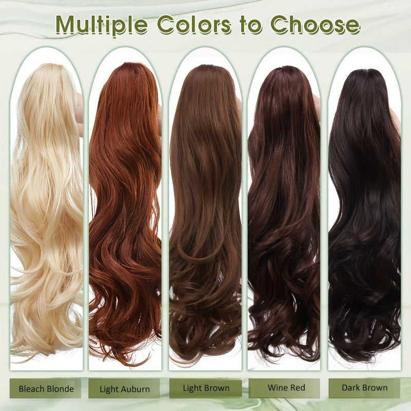 18 INCH Long Natural Curly Wavy Claw Clip Ponytail Extensions