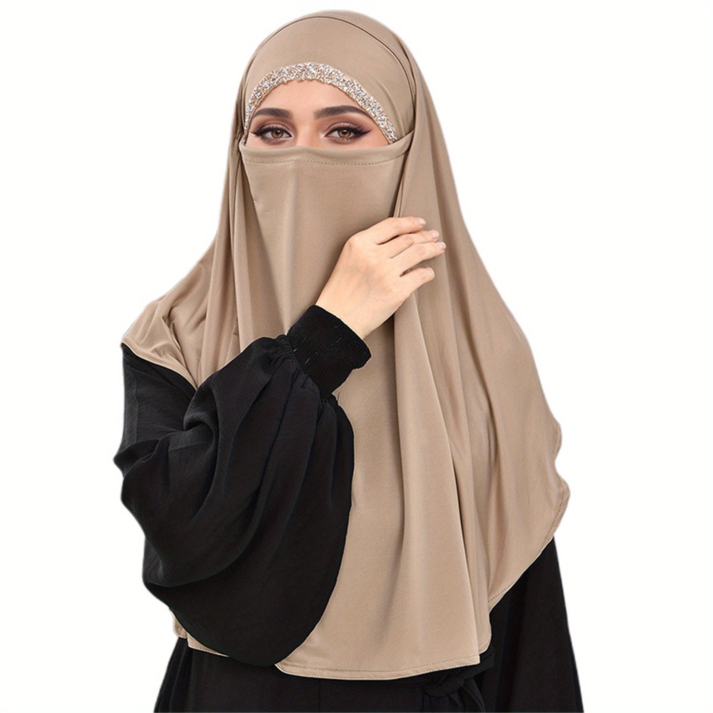 Women Khimar Abaya, Elegant Shiny Hot Fix Drills Hijab Scarf Lightweight Middle East Fashion Accessory
