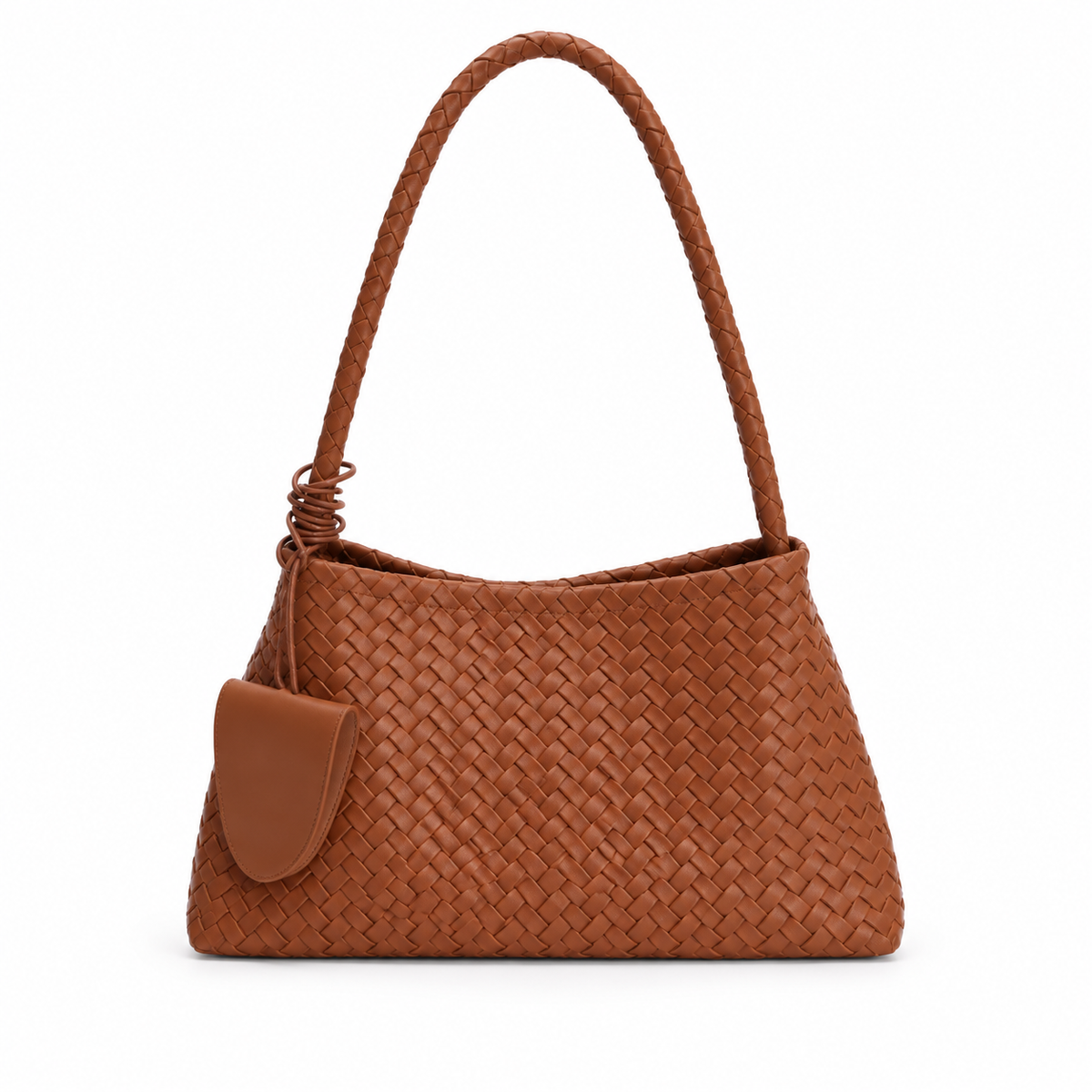 Brown Woven Shoulder Bag With Pouch