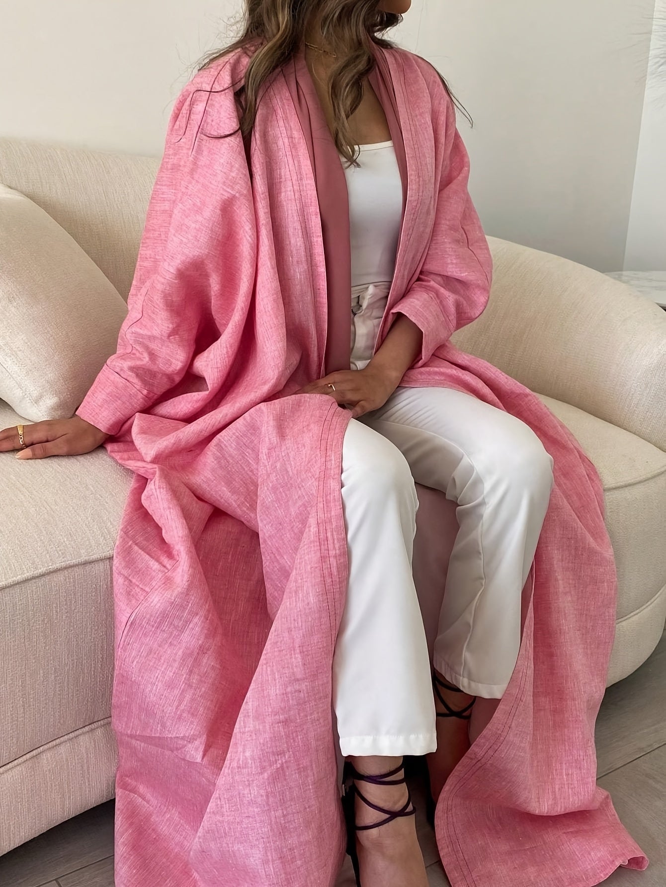 1pc Middle Eastern Women's Elegant Long Sleeve Arabic Abaya - Loose Fit H-Line Long Robe with Solid Color, Hand Wash/Dry Clean, All-Season Traditional Attire, Modest Fashion | Flowing Garment