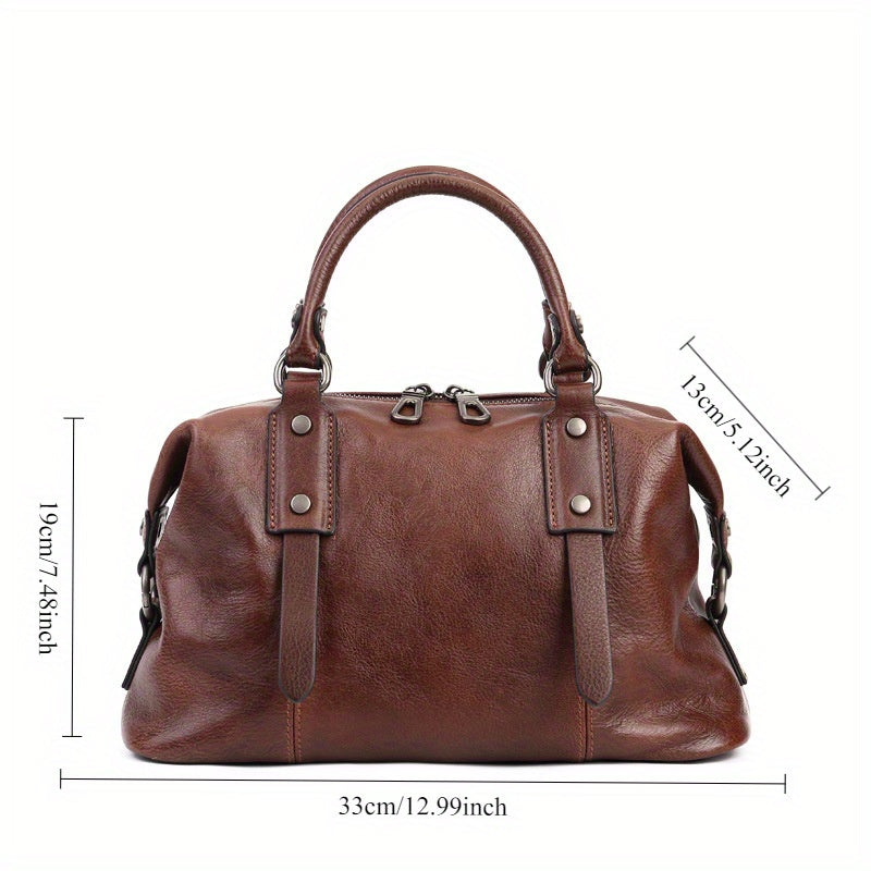 Women's Genuine Leather Crossbody Bag - Adjustable Wide Strap, Large Capacity Vintage Tote & Shoulder Bag