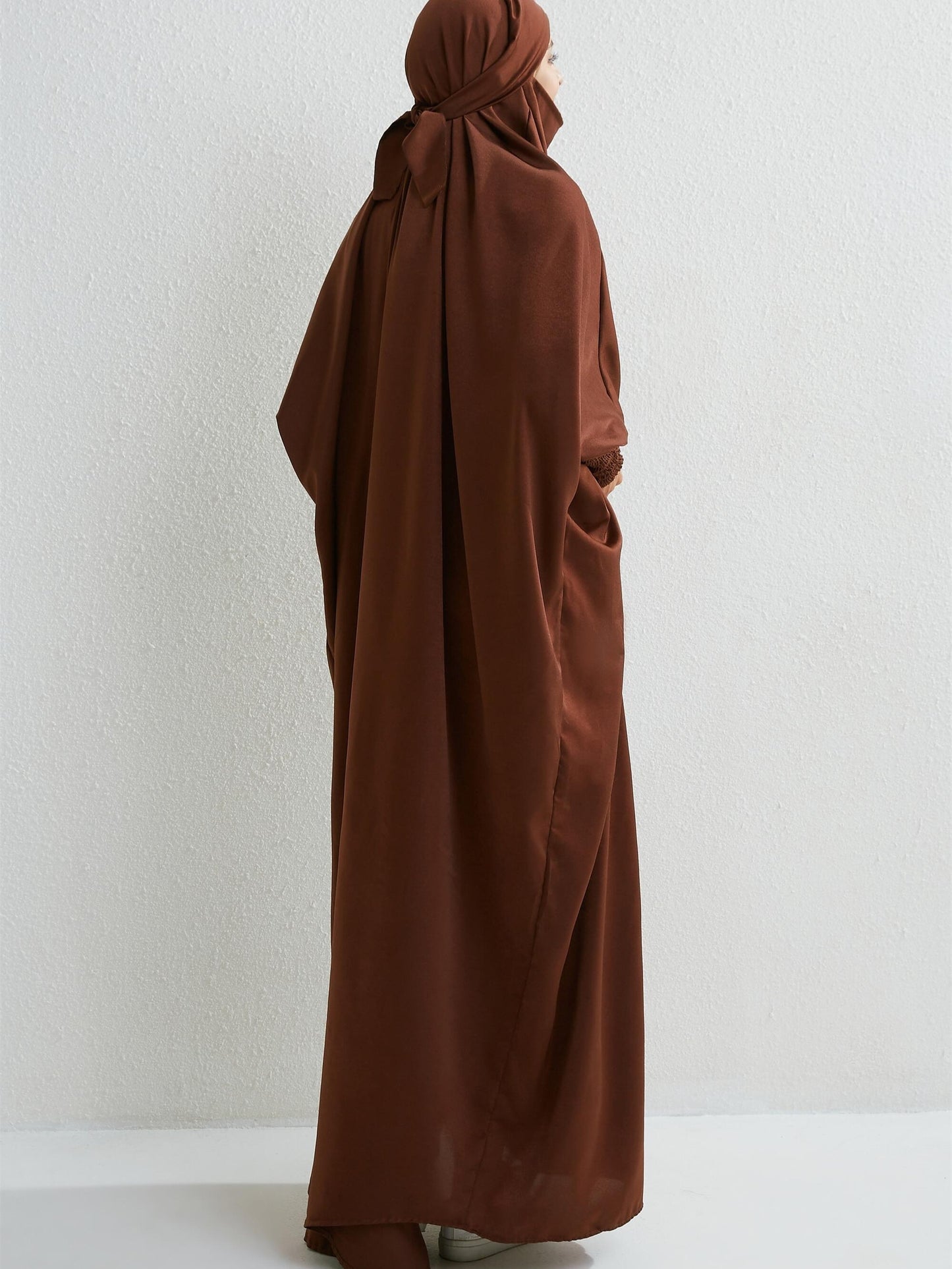Women's Modest Jibab Abaya Dress with Hijab - Batwing Sleeves & Smocking Detail, Full-Length Prayer Robe, Islamic Clothing, Machine Washable Solid Color for Ramadan & Daily Wear, Allseason Robe, Hshaped Silhouette, Nontransparent F