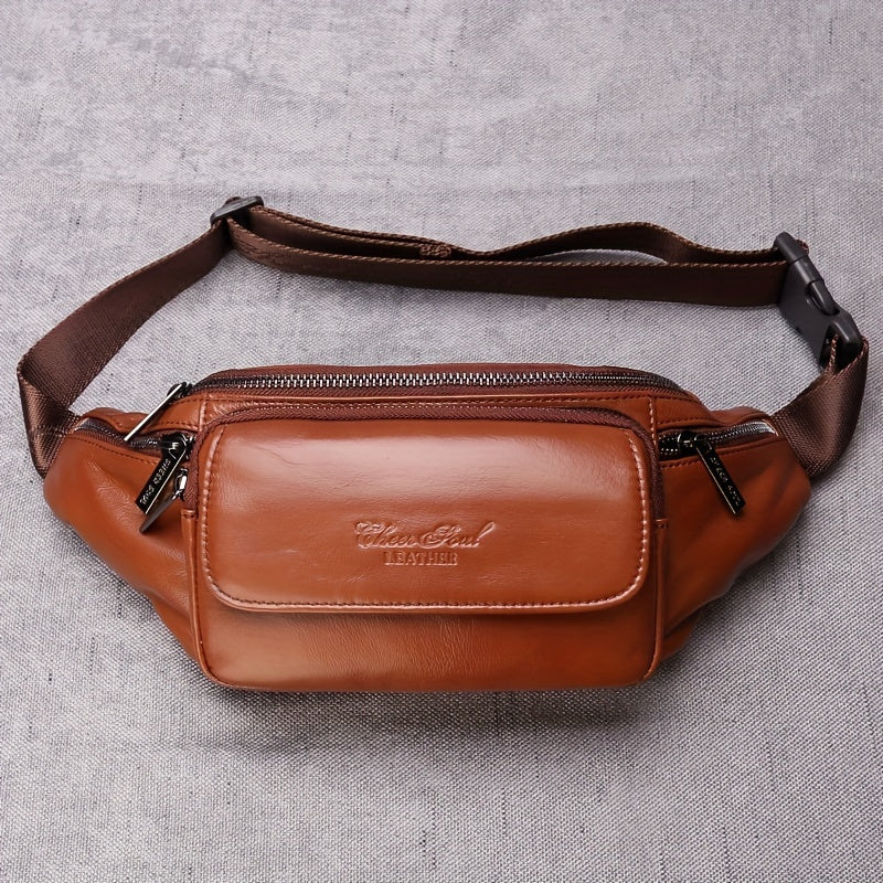 Men's Fashion Top Layer Leather Crossbody Bag - Comfortable Shoulder Crossbody Bag, Waist Bag