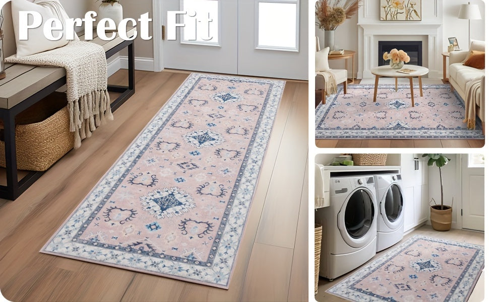 Boho-Chic Vintage Floral Area Rug - Non-Slip, Machine Washable Arabian Carpet, Low-Pile TPR & Polyester Blend, Perfect for Kitchen, Living Room, Bedroom, Dining Room