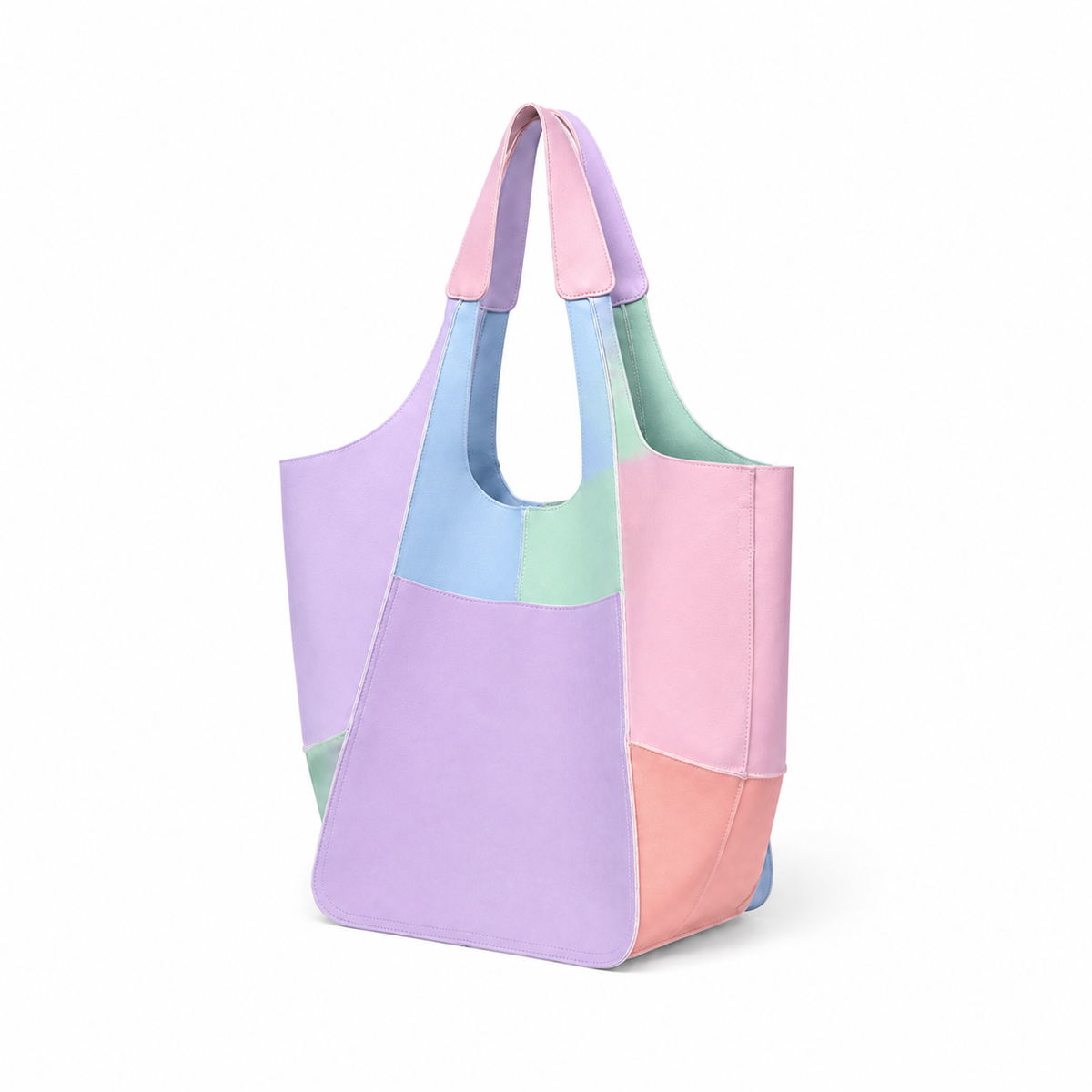 Multicolor Pastel Patchwork Shoulder Tote Bag