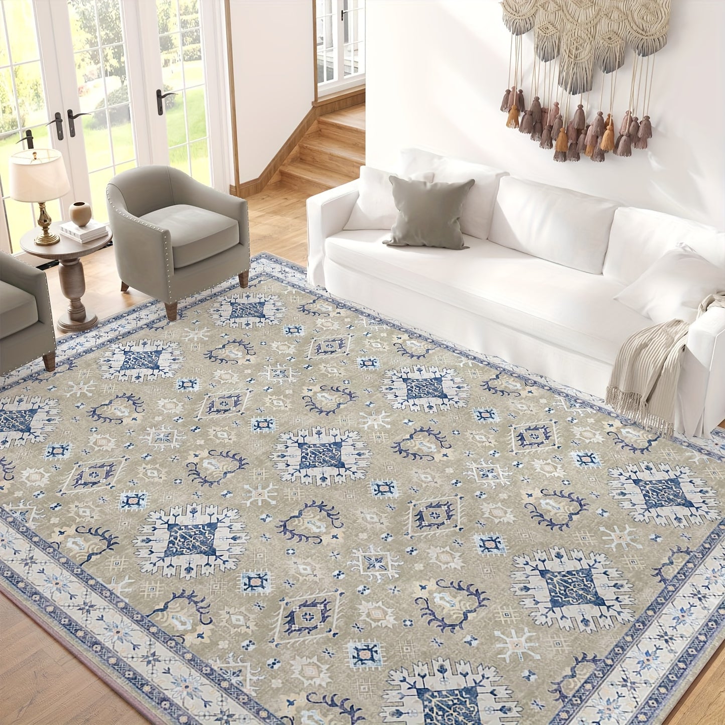 Boho-Chic Vintage Floral Area Rug - Non-Slip, Machine Washable Arabian Carpet, Low-Pile TPR & Polyester Blend, Perfect for Kitchen, Living Room, Bedroom, Dining Room
