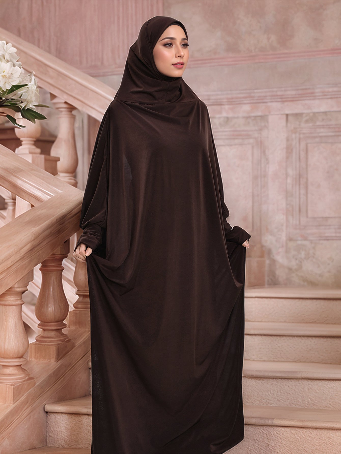 Muslim Women's Elegant Navy Blue Arab Abaya Burqa with Large Headscarf - Full-Body Coverage Long Sleeve Islamic Dress for Ramadan, Eid al-Fitr & Daily Wear - Modest Traditional Clothing