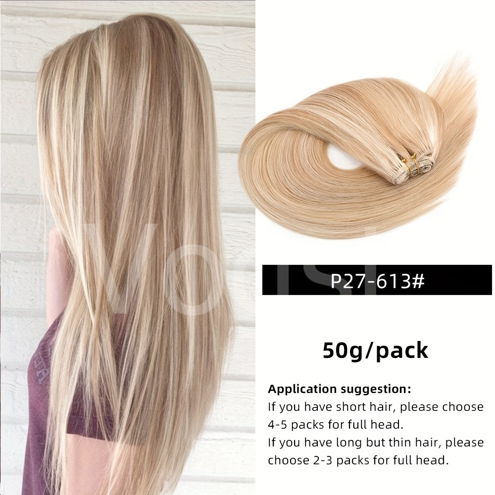 Genuine Straight Human Hair Wefts, Double Wefted Bundles Ranging from 12 to 24 Inches, Suitable for Sewing in Hair Weaves, Weighing 1.76 oz