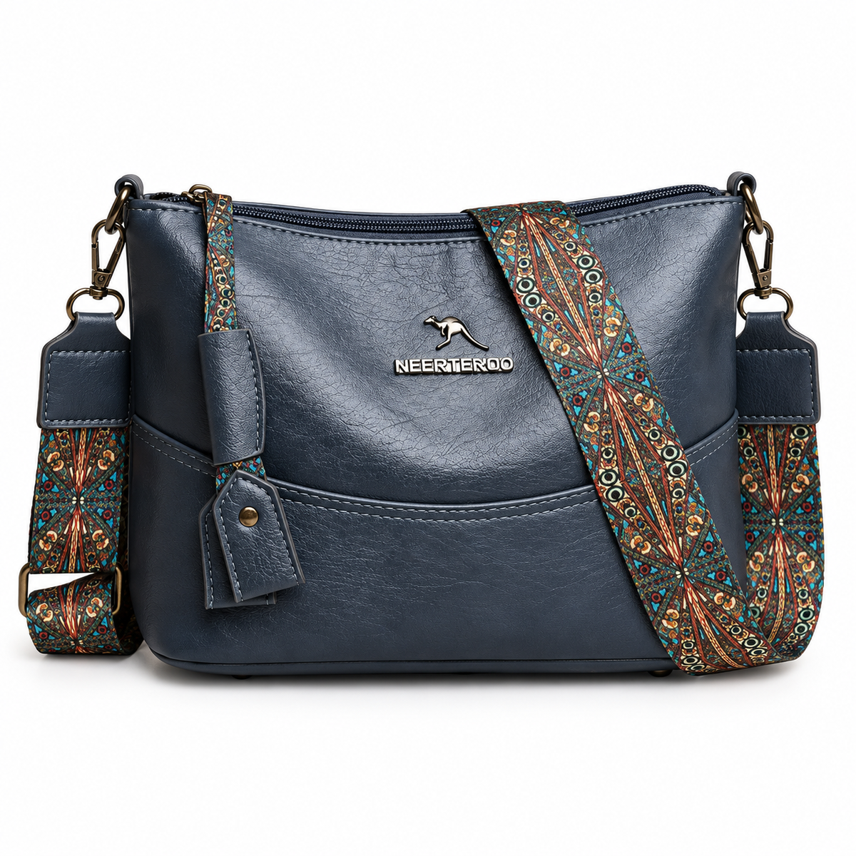 Navy Crossbody Bag With Colourful Strap