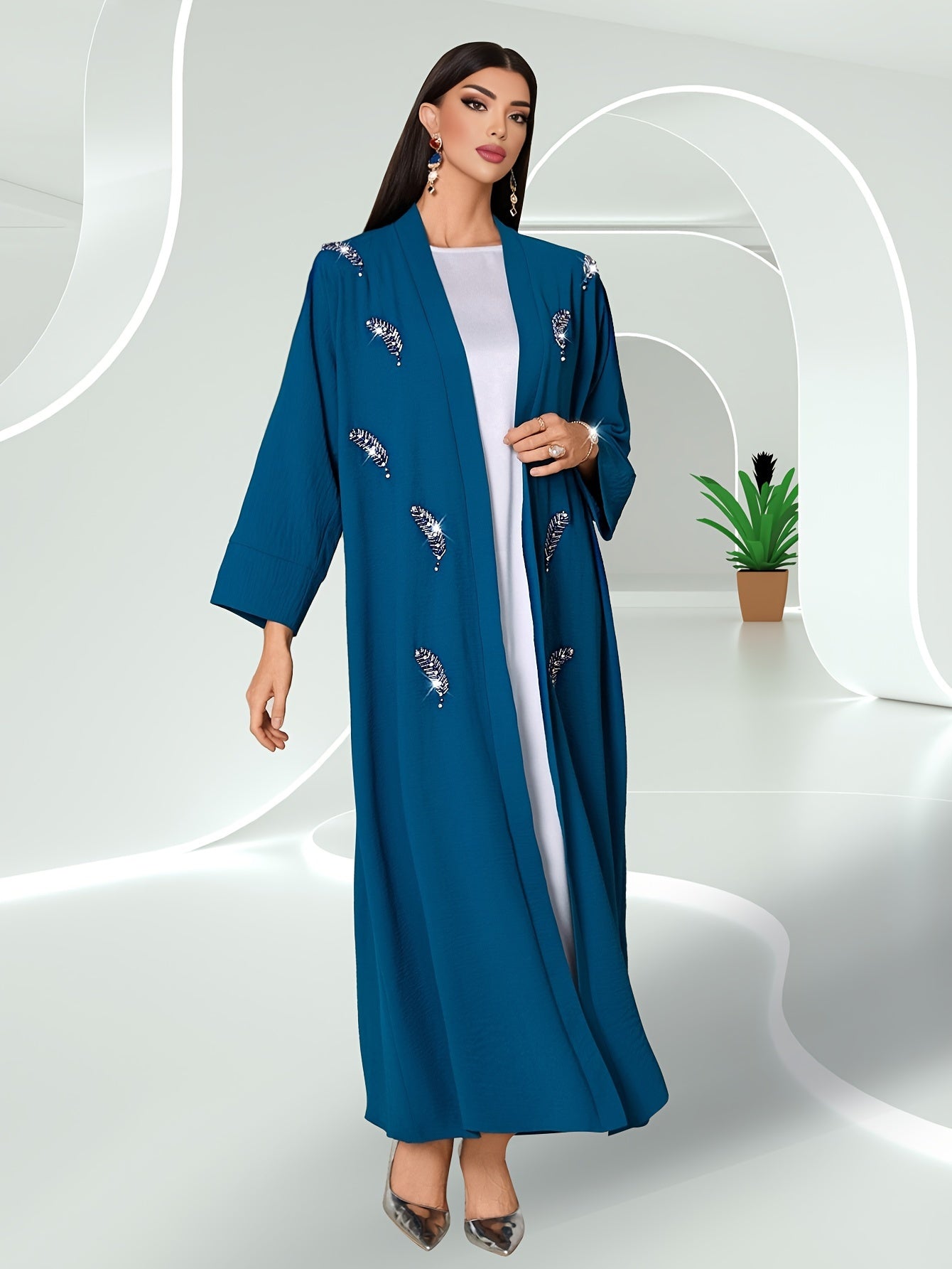 Beaded Open Front Abaya for Women
