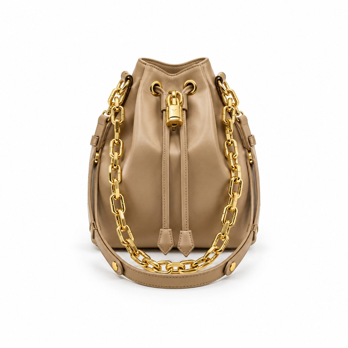 Khaki Luxe Drawstring Bucket Bag