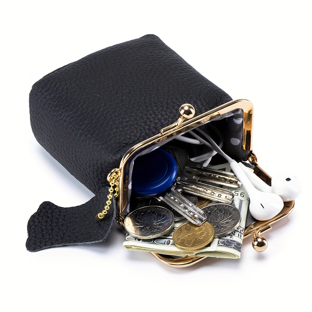 Vintage Genuine Leather Mini Bag Organizer with Secure Kiss Lock - Spacious Coin Purse, Key Holder, Earphone & Lipstick Case, Multi-Purpose Travel Cosmetic Pouch