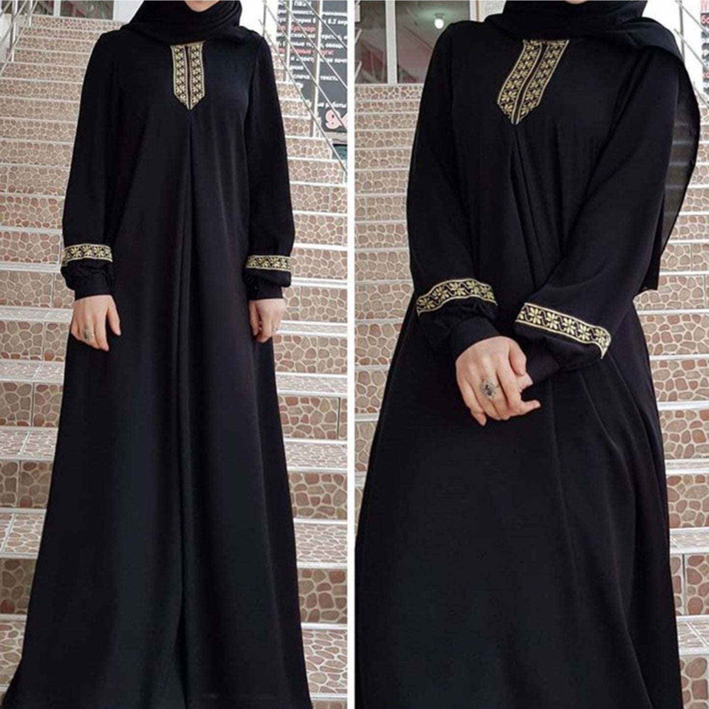Plus Size, Women's Islamic Palestinian Abaya - Long Abaya Gown with Zipper Closure, Elegant Black Islamicrobe for Everyday & Special Occasions, Machine Washable Muslim Formal Attire, Modest Fashion