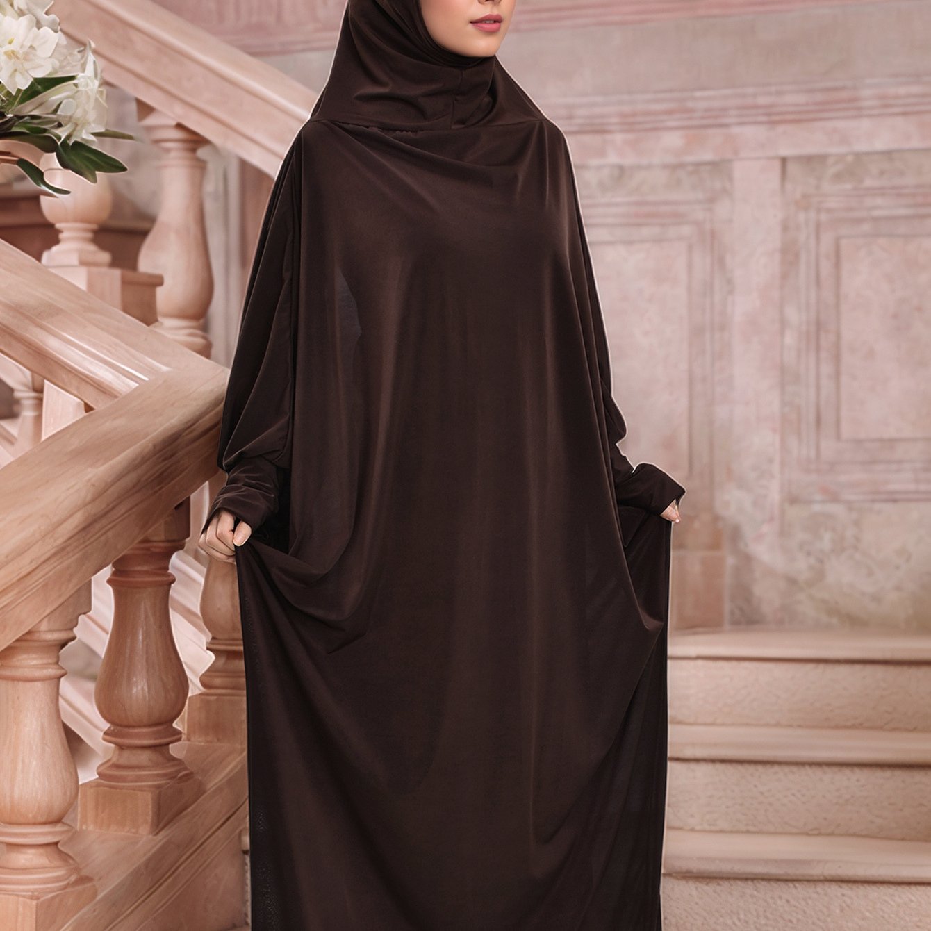 Muslim Women's Elegant Navy Blue Arab Abaya Burqa with Large Headscarf - Full-Body Coverage Long Sleeve Islamic Dress for Ramadan, Eid al-Fitr & Daily Wear - Modest Traditional Clothing