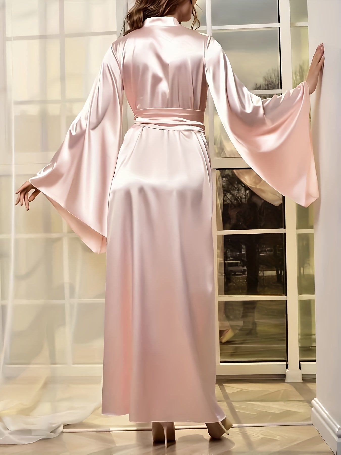 Women's Robe Light Weight Long Satin Robe And Nightgown Lounges