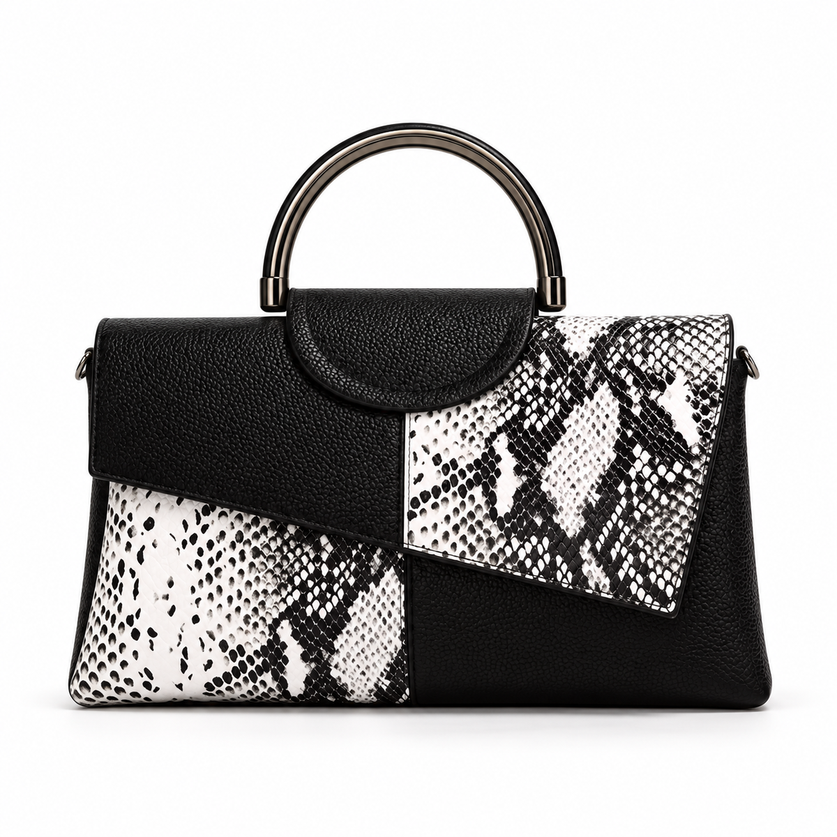 Black White Snakeskin Leather Evening Clutch