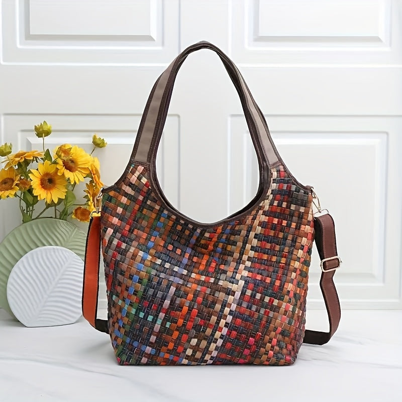New Genuine Leather Women's Woven Stripe Handheld Cross-body Handheld Stylish New Design Bag