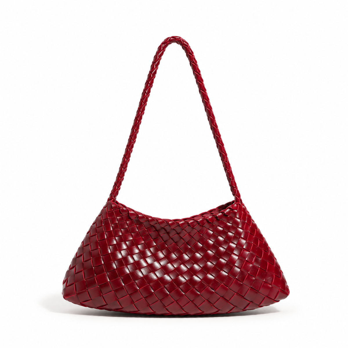 Elegant Burgundy Woven Braided Shoulder Bag