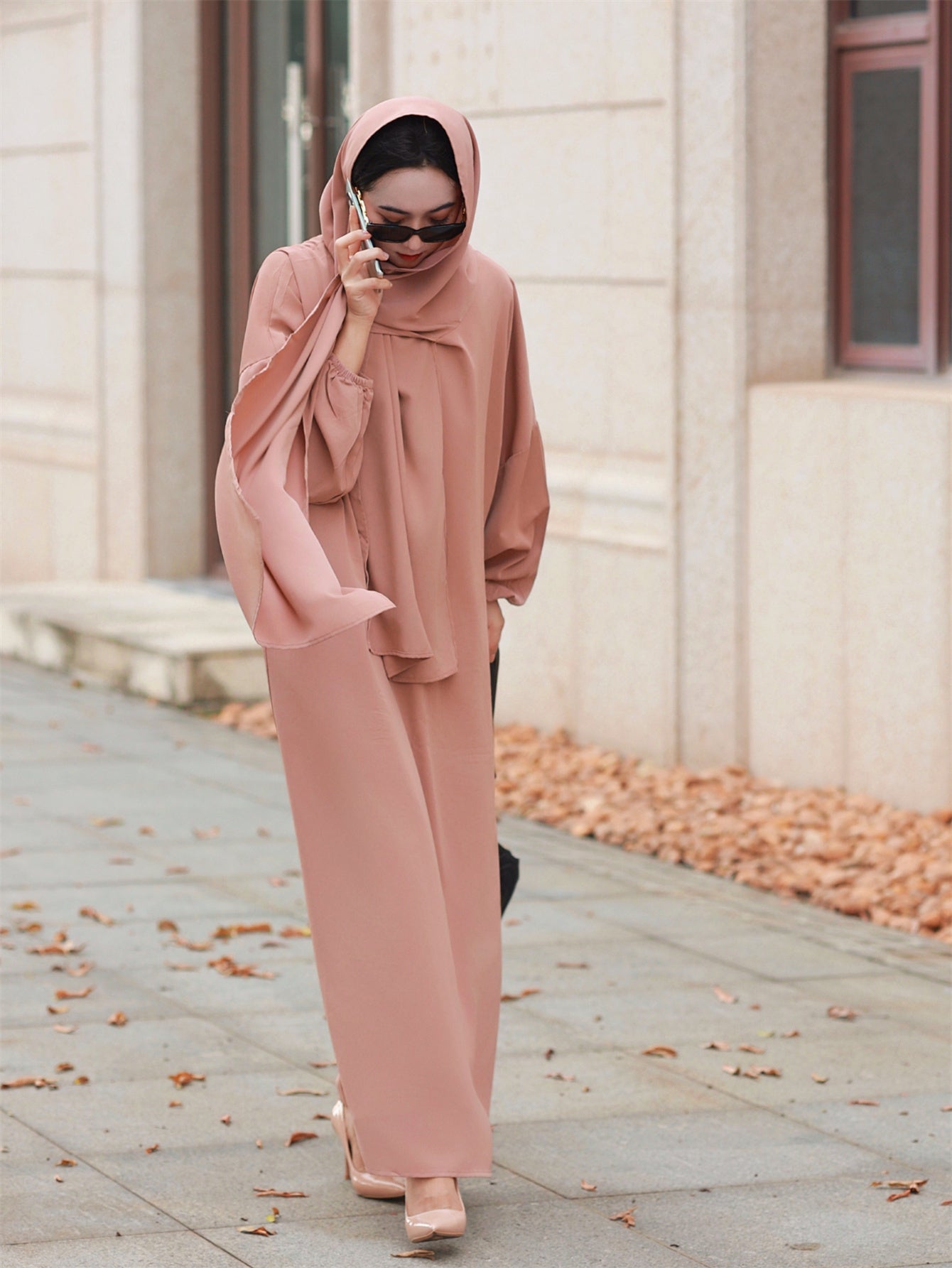 Women'S Loose Modest Jibab Abaya with Headscarf - Long Sleeve, Polyester, Non-Stretch Fabric | Ideal for Ramadan and Daily Wear, Casual Style, Allseason Abaya | Elegant Abaya | Polyester Abaya