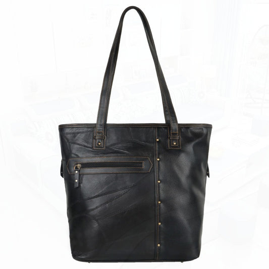 Large Laptop Tote Shoulder Bag Made with Upcycled Leather | Premium Vegan Leather