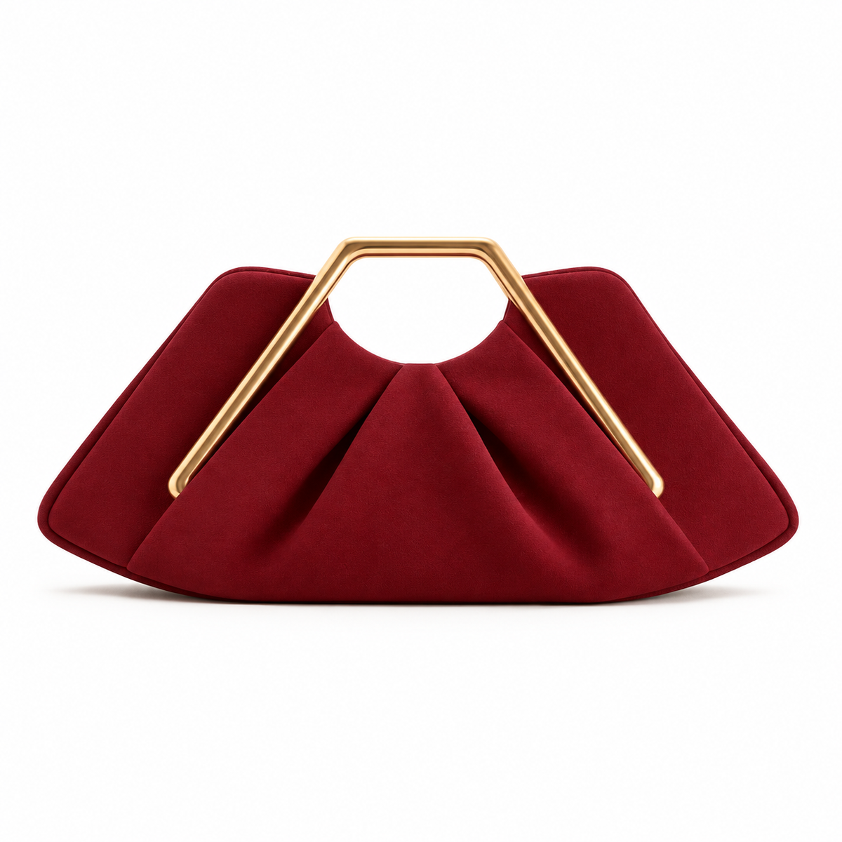 Red Leather Evening Clutch Golden Handle