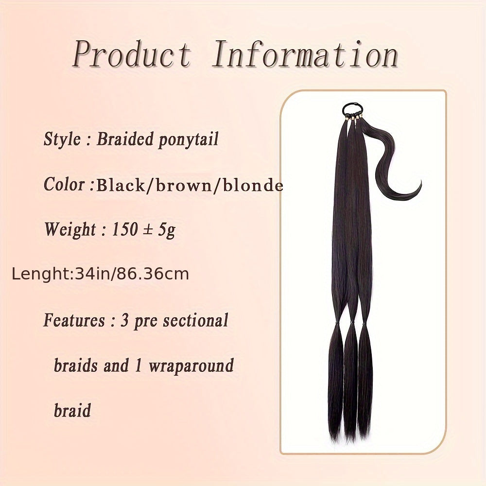 Long Braid Ponytail Extension With Elastic Tie Straight Sleek Wrap Around Braid Hair Extensions