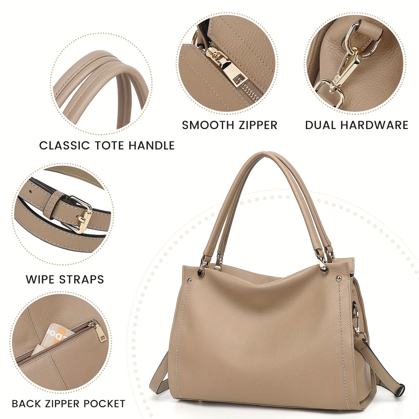 Elegant Leather Handbag, Women's Tote Bag, Versatile Single Shoulder Sling Bag