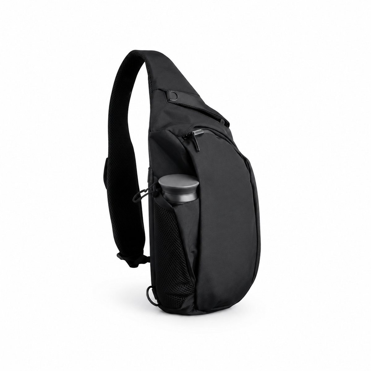 Black Crossbody Sling Backpack with Bottle Pocket