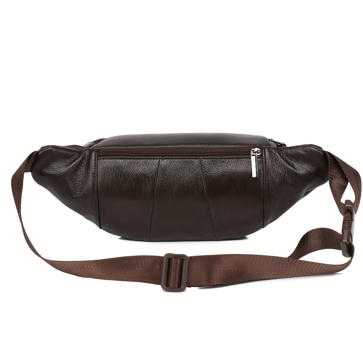 Men's Genuine Leather Belt Bag, Casual Top Layer Cowhide Fanny Pack, Black, with Adjustable 35.43inch Strap, Crossbody