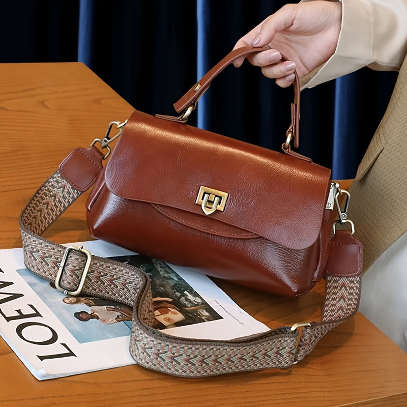 Genuine Leather Handbag for Women 2025 Vintage Lightweight Adjustable Crossbody Shoulder Bag with Snap Closure, Multiple Compartments